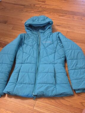 Columbia Teal Hooded Girls' Puffer Jacket